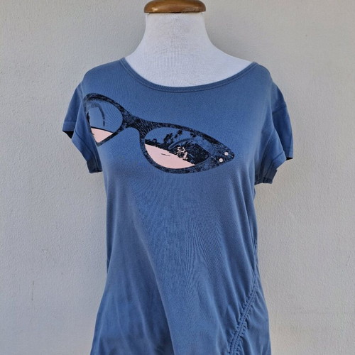 Attrattivo blouse used, size L, blue with print and cutout design