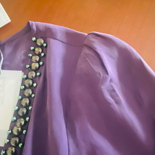 Lynn Adler silk dress new, size S, purple with bead embroidery