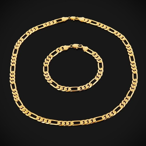 Jewelry set 18K gold-plated necklace and bracelet chain, 6mm thickness
