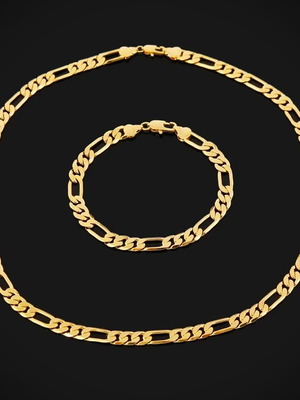 Jewelry set 18K gold-plated necklace and bracelet chain, 6mm thickness