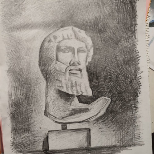 Zeus Bust Pencil Drawing 2022 New Artwork A3