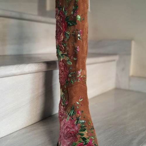 Hand-painted boots new, genuine leather, size 37, brown