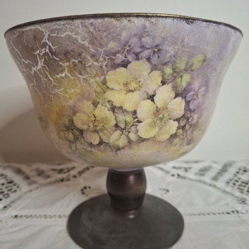Fruit Bowl Handmade in Pale Colors with Flowers