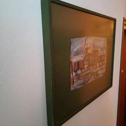 Tempera 1982 Stelios Mavromatis with frame and passepartout