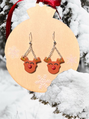 Reindeer earrings handmade from steel and polymer clay new