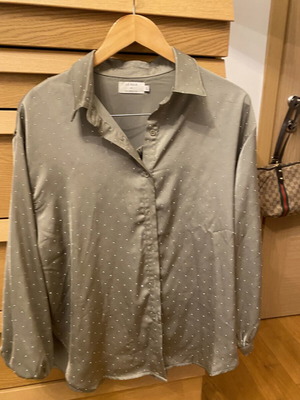 Satin shirt size L like new with silver studs khaki