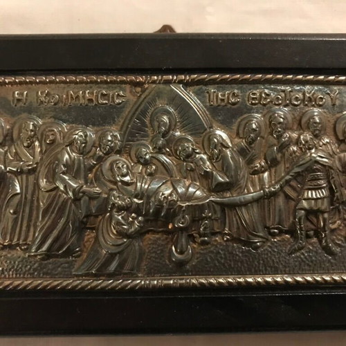Silver icon The Dormition of the Theotokos used, 950 silver