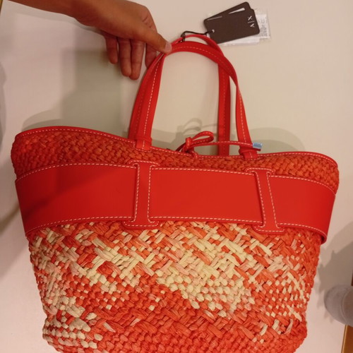 Armani Exchange straw beach bag new, red and beige