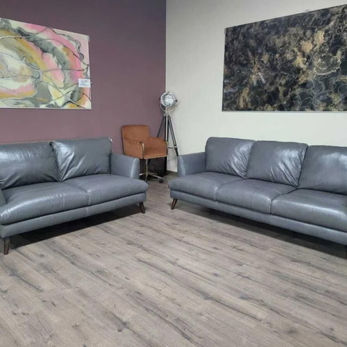 Gray leather sofa set three-seater and two-seater new