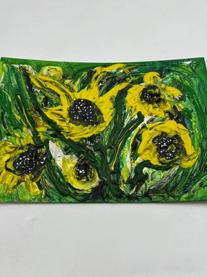 Signed Handmade Heavy Impasto Canvas with Sunflowers used