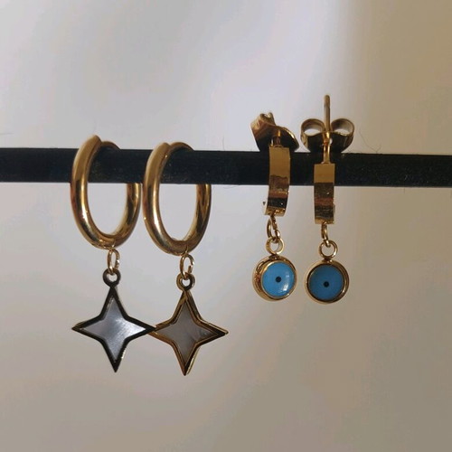 Earrings mataki-star gold, stainless steel, new