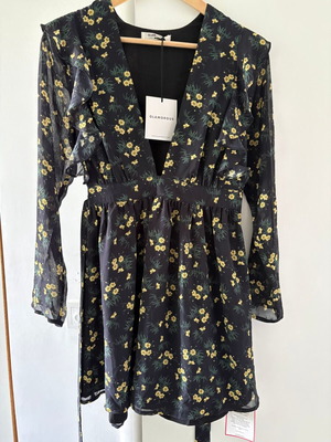 Glamorous Floral Mini Dress, Black Yellow Bouquet, Size Small