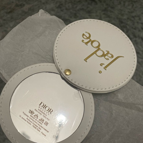 Dior compact mirror new with white leather look and gold details
