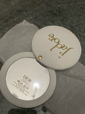 Dior compact mirror new with white leather look and gold details