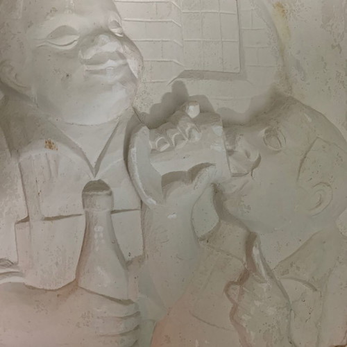 Gypsum wall relief used 46x28 cm, white cement