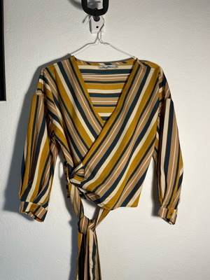 Striped Lucy Wang shirt Small crop wrap like new