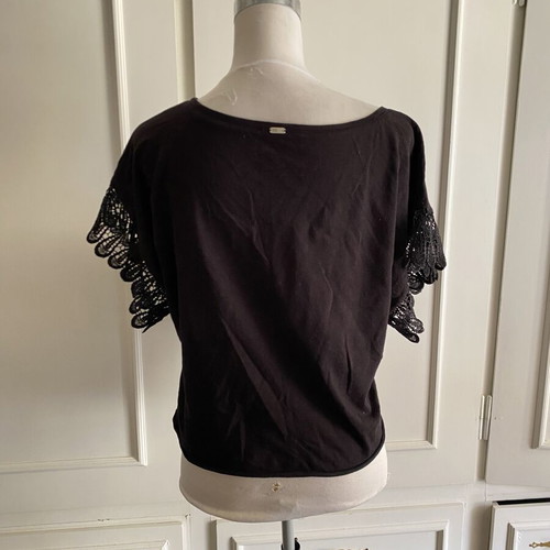 BSB women's black short-sleeve T-shirt with lace sleeves size L like new