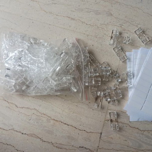 Transparent plastic cable clamps pack of 100 with adhesive, new