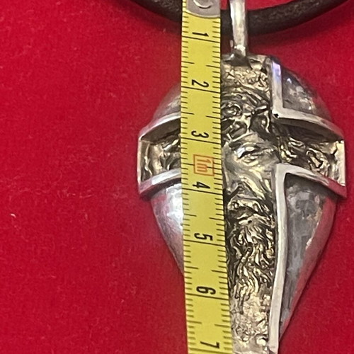 Stavros pendant with Christ depiction silver mass handcrafted used with leather cord