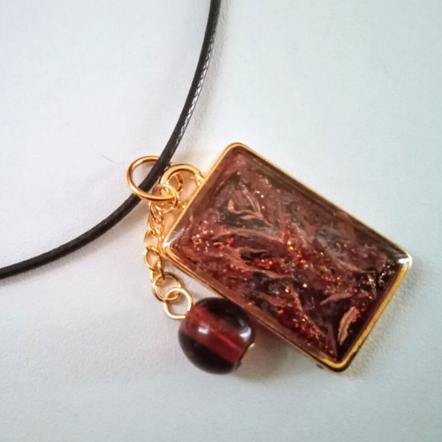 Handmade necklace new, brown and gold tones with waxed cord