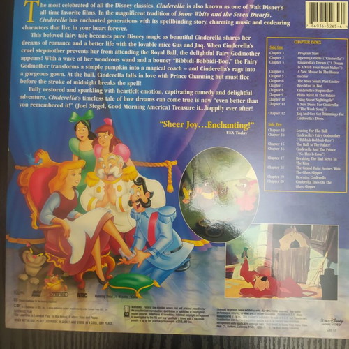 Walt Disney Cinderella Laser Disc like new, classic movie