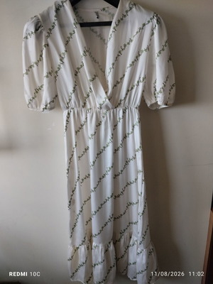 Lumina satin dress like new, white and green, size S