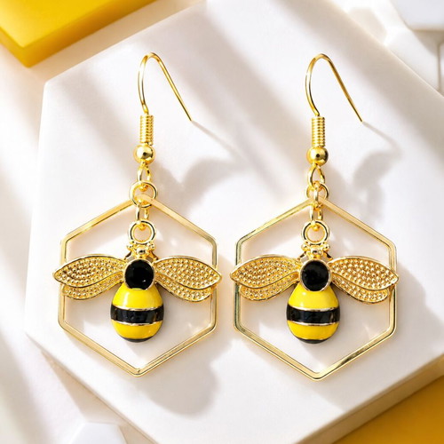 Handmade Bee & Honeycomb Earrings Set new, colorful, 2 pairs