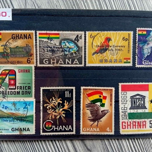 Ghana stamp card used, mainly 1960s