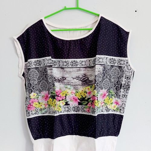 Women's blouse used, size Small, blue with floral pattern