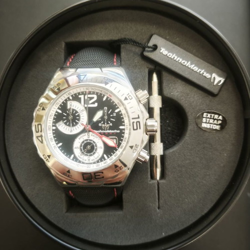 TechnoMarine Magnum Chrono wristwatch new, stainless steel and black leather