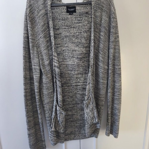 Pull & Bear knitted cardigan with hood size L used, light grey and black