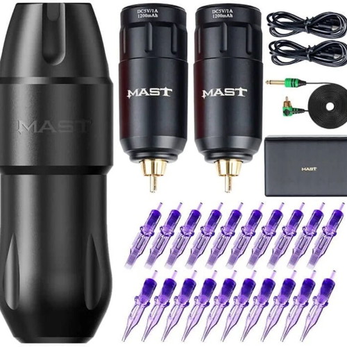 Mast Pro Rotary Tattoo Machine Pen Kit with 2 Wireless Batteries and Accessories