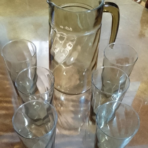 Luminarc Tornado vintage glass set with jug, smoked brown