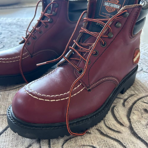 Harley-Davidson leather boots used, burgundy with steel toe protection