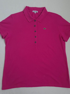Lacoste women's pink polo shirt used, size XL/XXL, cotton stretch
