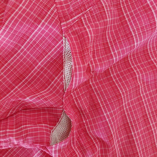 Jack Wolfskin women's short-sleeve checked shirt large, like new, fuchsia