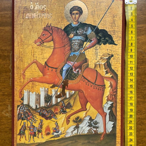 Εικόνα Αγίου Δημητρίου ξύλινη χειροποίητη με χρυσές λεπτομέρειες άριστη κατάσταση