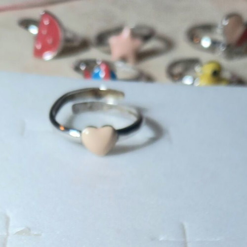 Silver 925° children's heart ring with pink enamel, adjustable