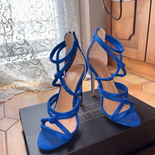 Blue suede sandals used with laces and thin heel size 38