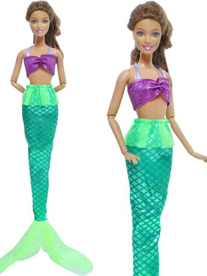 Φόρεμα Κούκλας Mermaid Queen 29cm καινούργιο, πράσινη ουρά και μωβ μπούστο