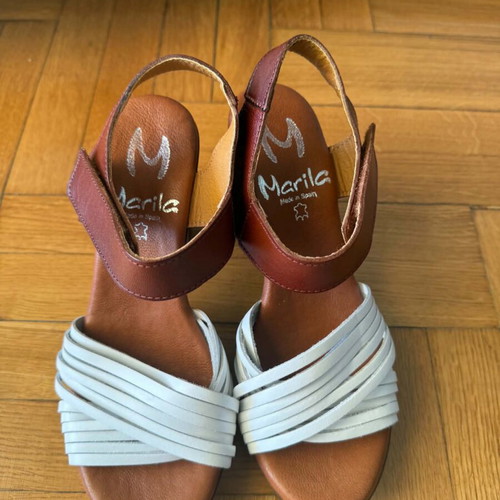 Marila leather women's sandals size 38, white and brown