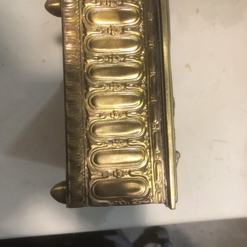 Massif brass jewelry box used, old embossed