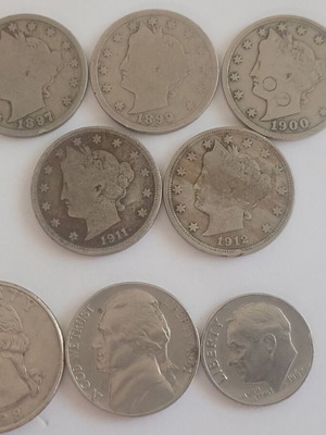 Νομίσματα USA 5 cents μεταχειρισμένα 1897, 1899, 1900, 1911, 1912 με 3 επιπλέον νικέλ