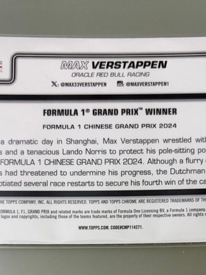 Max Verstappen Topps Chrome κάρτα Formula 1 Chinese Grand Prix 2024 καινούργιο