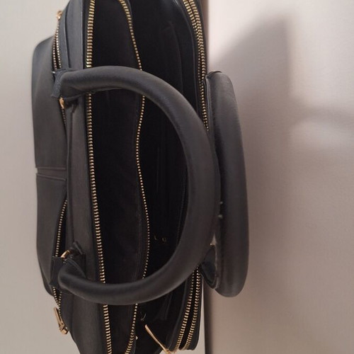 Black office laptop bag for women, saffiano faux leather