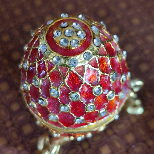 Faberge style red egg enamel decoration with crystals on gilded base new