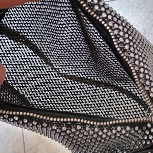 Women's black barrel-shaped handbag used with rhinestones