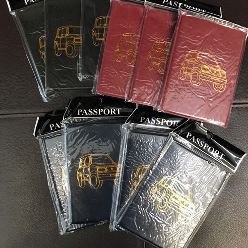 Passport holder with car design new, black and burgundy