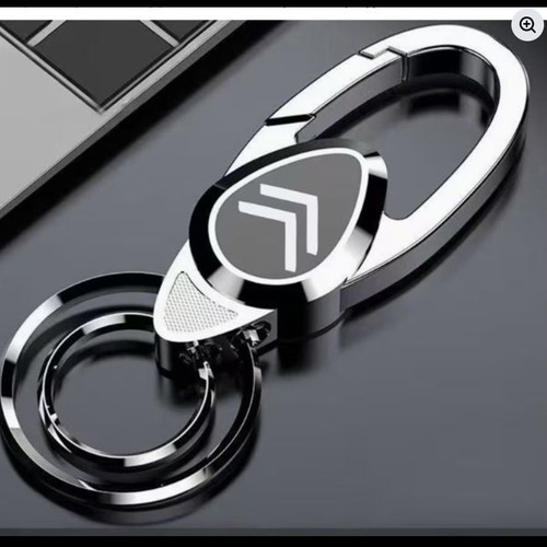 Metal Citroën keychain with 2 rings carabiner new, black and silver
