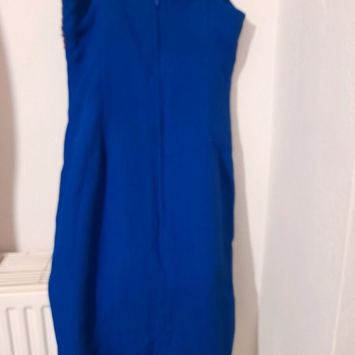 Formal dress with stones on bust blue royal like new, crepe fabric